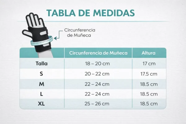 Tabla de medidas Muñequera Bilateral Premium